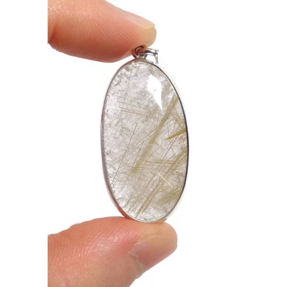 Golden Rutilated Quartz 925 Silver Pendant, Natural HIGH Quality Rutile Quartz - Picture 4 of 6